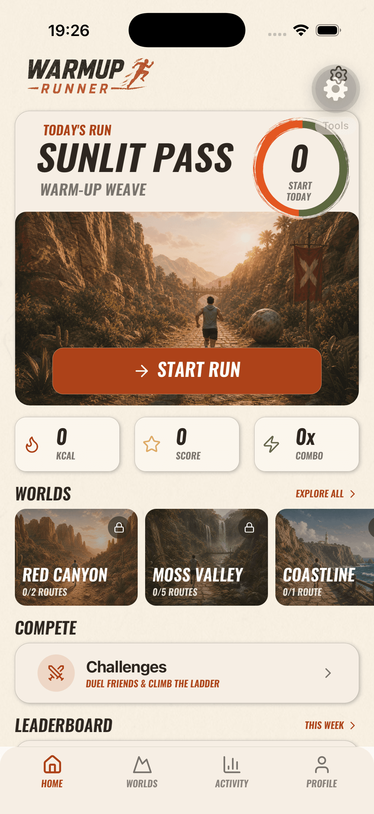 WarmUp Runner Dashboard Screen